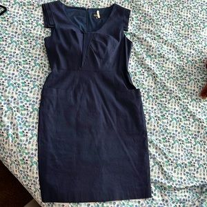 Linen dress Navy blue, lined-some lite stretch for business to evening